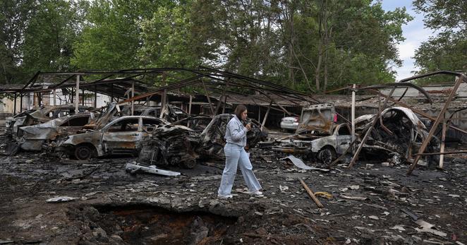 A crater in a residential area in Odesa, Ukraine, after a drone strike, on Sunday.