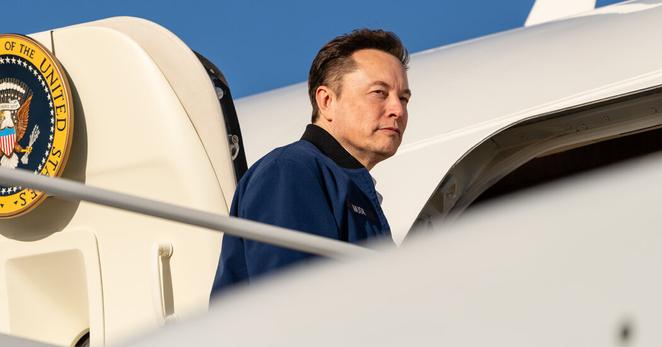 Elon Musk boarding Air Force One in March.