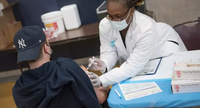 Vaccination center at NYCHA Van Dyke Houses in Brownsville, Brooklyn on Tuesday, January 19, 2021.