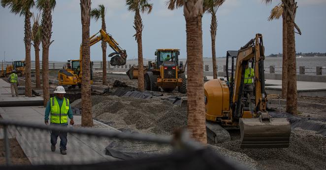 Recent construction work on a sea wall to protect Charleston’s downtown areas.
