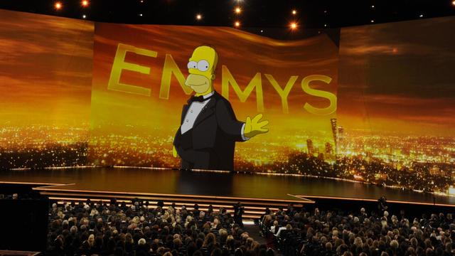 Animated character Homer Simpson is projected on screen at the 71st Primetime Emmy Awards, Sept. 22, 2019, at the Microsoft Theater in Los Angeles. (Photo by Chris Pizzello/Invision/AP, File)