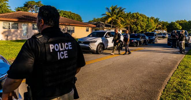Immigration agents during an operation this month in Pompano Beach, Fla., Many immigrants who came to the United States legally under a Biden-era program now face the possibility of removal.