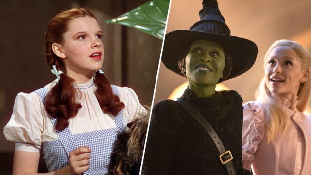 Judy Garland in 'The Wizard of Oz'; Cynthia Erivo and Ariana Grande in 'Wicked'