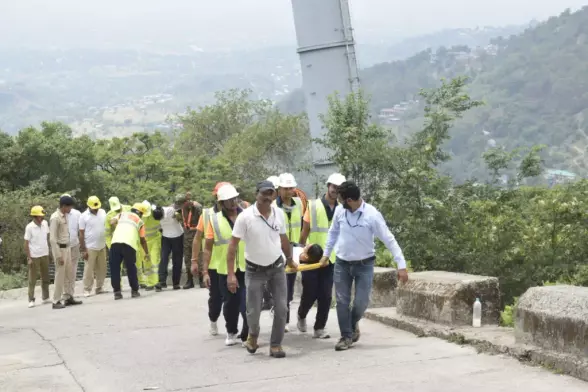 Mock drill underway simulating an earthquake of 8.0 magnitude on the Richter scale.