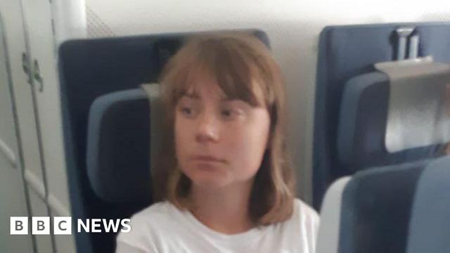 Israeli foreign ministry handout photo showing Swedish campaigner Greta Thunberg on board a plane from Israel to France (10 June 2025)