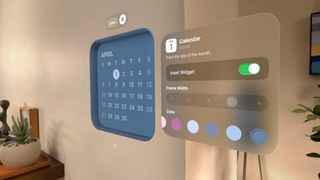 A calendar is indented into a wall in a home; controls for how it appears float next to it