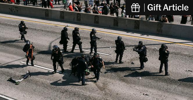 In downtown Los Angeles on Sunday, protesters faced off with law enforcement officers. Disinformation about the events has circulated online.
