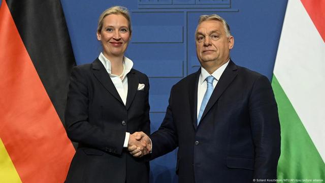 AfD leader Alice Weidel and Hungarian Prime Minister Viktor Orbán shake hands. | Image: Szilard Koszticsak/MTI/AP/dpa/picture alliance