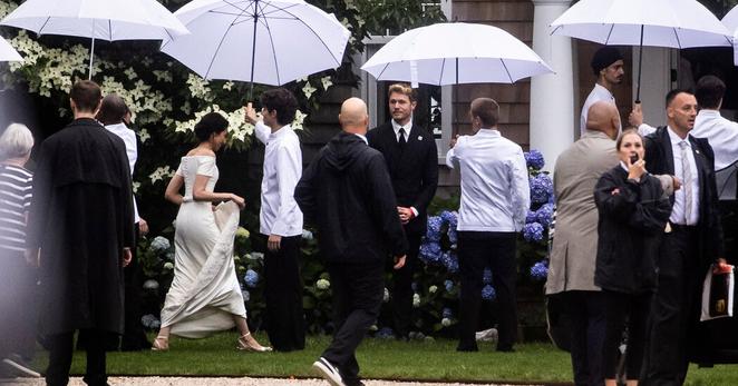 Huma Abedin walking inside on the day of her wedding to Alex Soros in Water Mill, a hamlet in the Hamptons.
