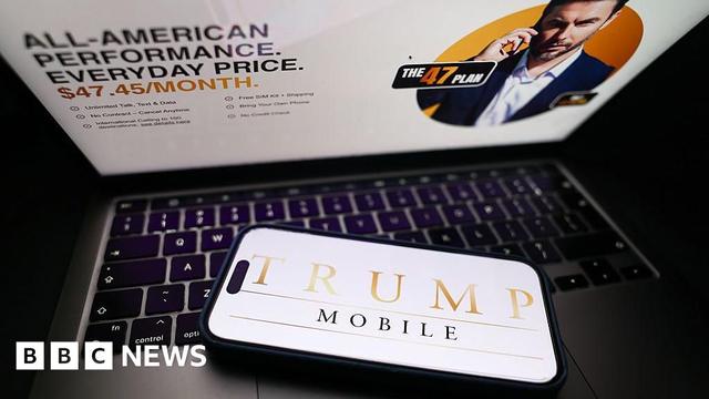 In this photo illustration, the Trump Mobile website displayed on a laptop screen and Trump Mobile logo displayed on a phone screen are seen in Krakow, Poland on June 16, 2025