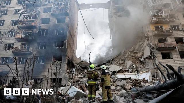 A destroyed building in Kyiv