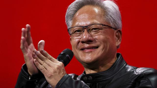 Nvidia CEO Jensen Huang attends a round table discussion at the VivaTech fair dedicated to innovation and startups in Paris, Wednesday, June 11, 2025. (Sarah Meyssonnier/Pool via AP)
