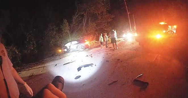 The accident scene in Key Largo, Fla., in 2019 after a Tesla Model S crashed into a parked vehicle.