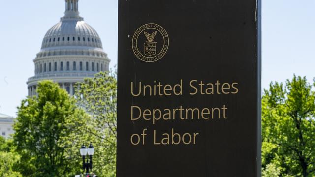 The entrance to the Labor Department is seen near the Capitol in Washington, May 7, 2020. (AP Photo/J. Scott Applewhite, File)