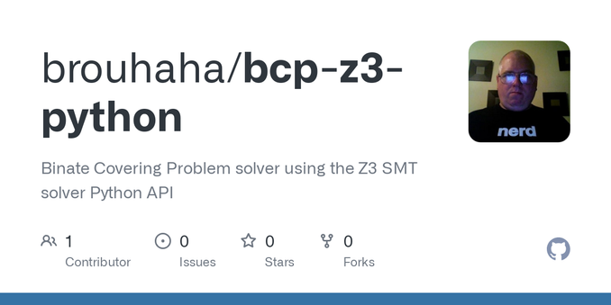 Binate Covering Problem solver using the Z3 SMT solver Python API - brouhaha/bcp-z3-python Binate Covering Problem solver using the Z3 SMT solver Python API - brouhaha/bcp-z3-python
