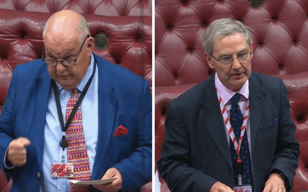 Separate pictures of Lord Liddle and Lord Younger speaking in the House of Lords.
