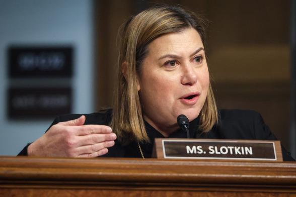 Senator Elissa Slotkin during a confirmation hearing in the Dirksen Senate Office Building on January 21, 2025 in Washington, D.C.