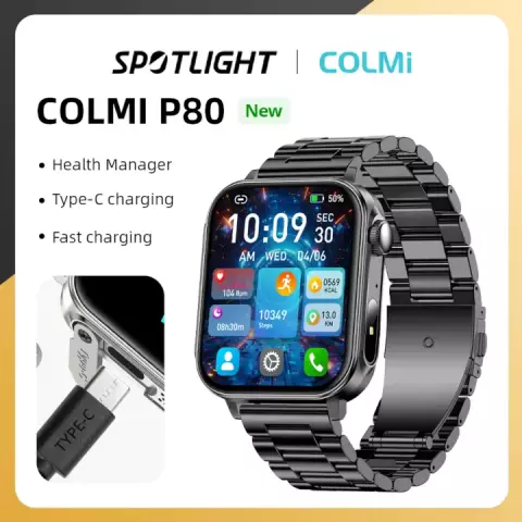 Product shot of a watch being recharged by USB-C.