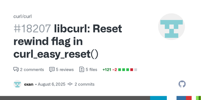 curl_easy_reset() did not reset the rewind_read flag. This caused any
handles that previously had a CURLE_SEND_FAIL_REWIND error to get stuck
with that error, failing any subsequent requests, even ...