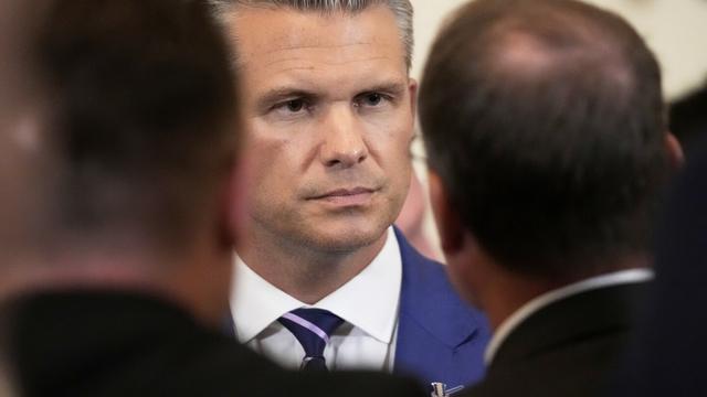 Defense Secretary Pete Hegseth attends an event to mark National Purple Heart Day in the East Room of the White House, Thursday, Aug. 7, 2025, in Washington. (AP Photo/Mark Schiefelbein)