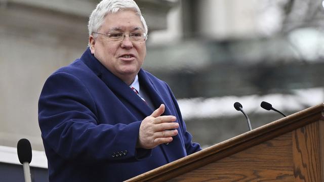 West Virginia Gov. Patrick Morrisey speaks at the state capitol in Charleston, W.Va., Jan. 13, 2025. (AP Photo/Chris Jackson, File)