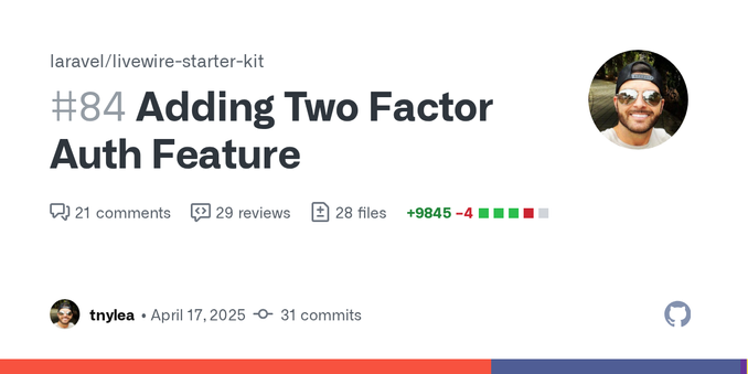 This PR adds Two Factor Authentication to this starter kit.
On the user settings page, a new tab called Two-Factor Auth will be added (we can rename this tab if desired).

When the user clicks that...