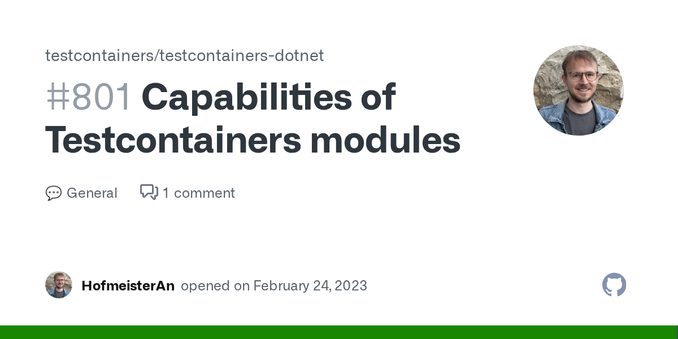 Testcontainers modules allow different kinds of implementations. From a very pure module that only contains the bare minimum configurations, up to a more advanced module that allows extensive custo...