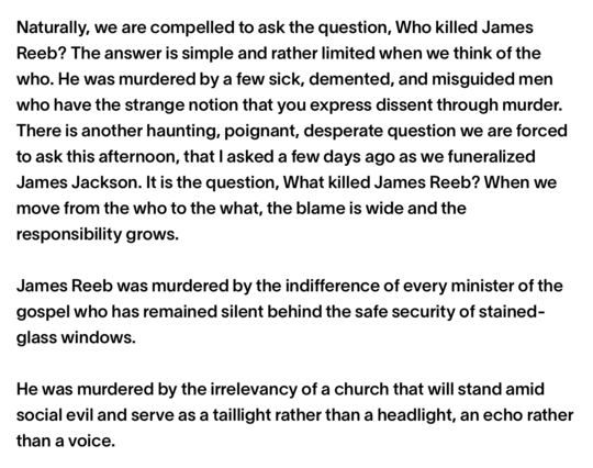 An excerpt from the eulogy of James Reeb by Dr. Martin Luther King Jr., Selma, Alabama, March 1965