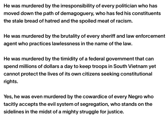 An excerpt from Dr. Martin Luther King's eulogy for James Reeb in Selma, Alabama, in March 1965