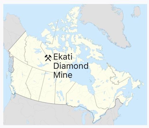 Location map of Ekati diamond mine in Canada. From Wikipedia.