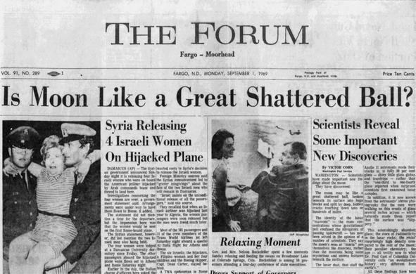 Front page of a newspaper