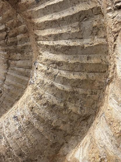 Close-up of the object showing carving and chisel marks.