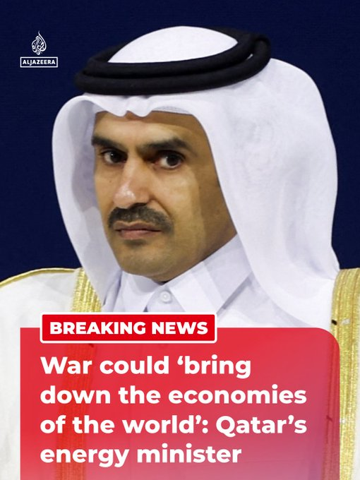 Pic of the QA Energy Minister, text: War could 'bring down the economies of the world: