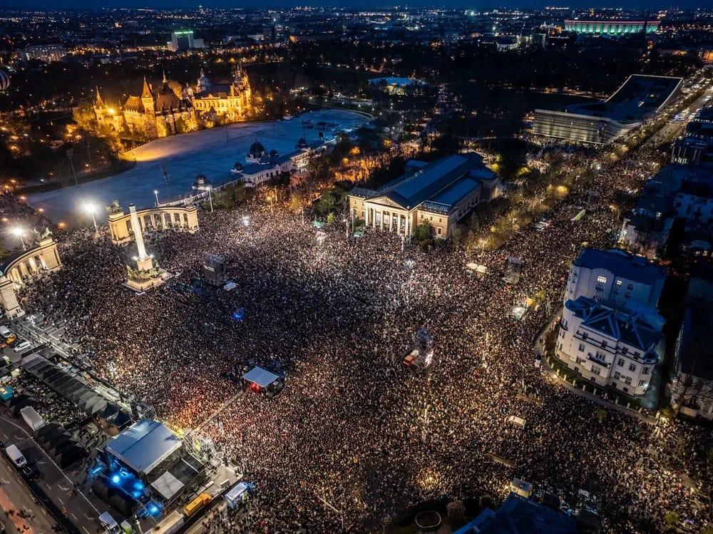 A photo of the anti-Orbán rally in Budapest Friday evening