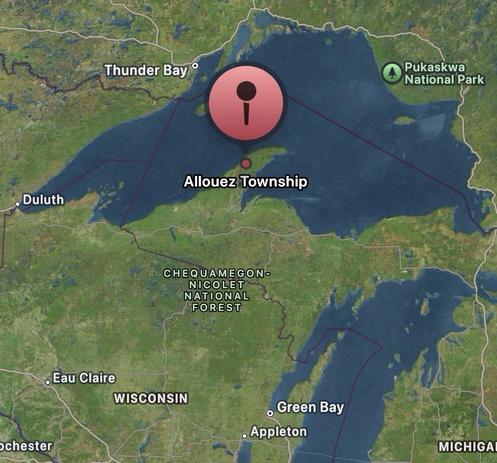 Map of Lake Superior area highlighting Allouez Township Michigan 